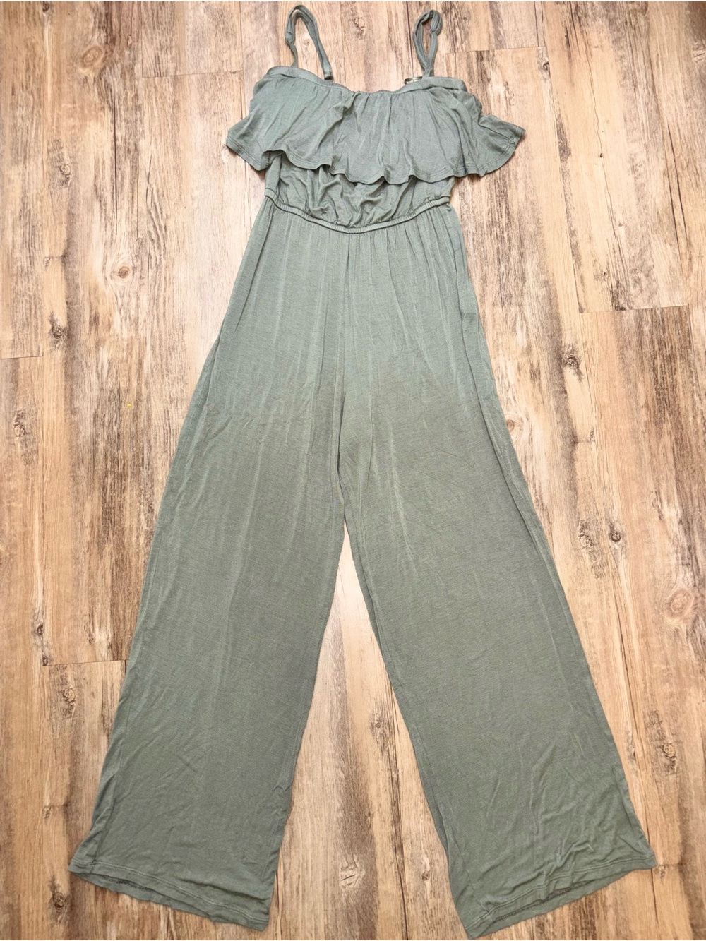 Blue Rain Sage Green Wide-Leg Ruffle Jumpsuit